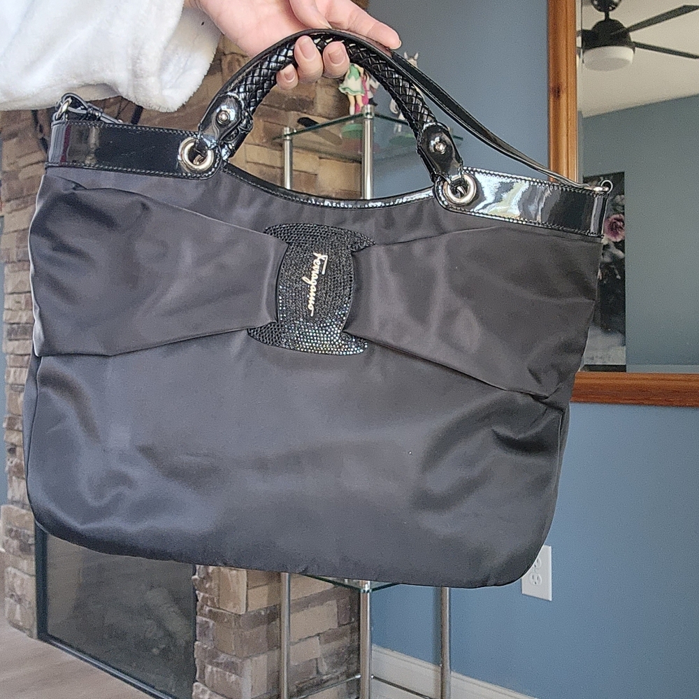 Authentic Salvatore Ferragamo Black Nylon 2 Way Bag